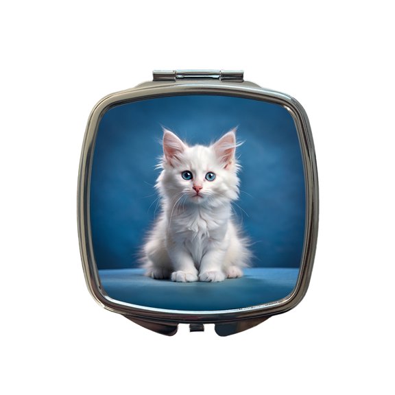 Turkish Angora Cat Kitten Photo Travel Makeup Handbag Purse Small Pocket Compact Mirror