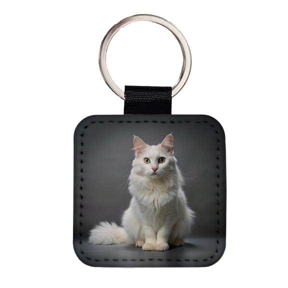 Turkish Angora Cat Photo Faux Leather Square Keychain