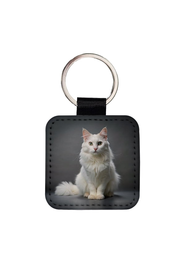 Turkish Angora Cat Photo Faux Leather Square Keychain