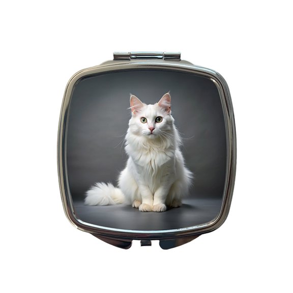 Turkish Angora Cat Photo Travel Makeup Handbag Purse Small Pocket Compact Mirror