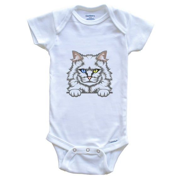 Turkish Angora Cat Popping Up Fun Turkish Angora Kitten Baby Bodysuit, 3-6 Months White