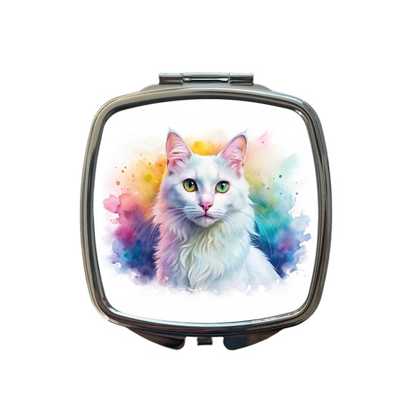 Turkish Angora Cat Watercolor Style Travel Makeup Handbag Purse Small Pocket Compact Mirror