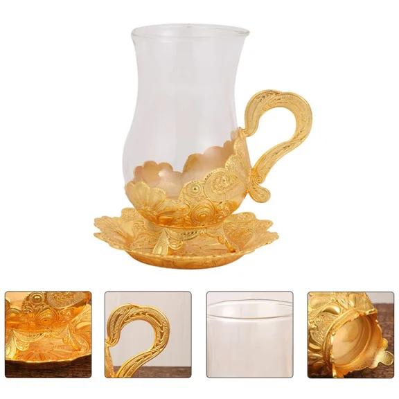 Turkish Arabic Tea Glasses European Teacup Saucer Serveware Decorative Set