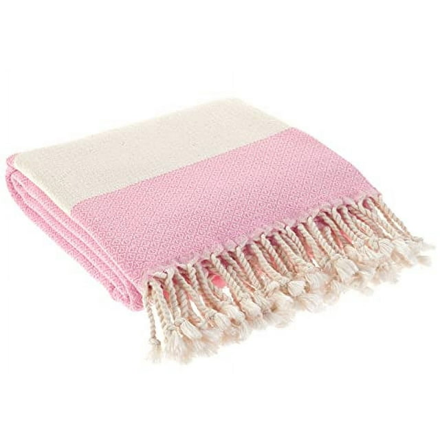 Turkish Bath Towel 100% Cotton Peshtemal Beach Towels 39x78 Thin Lightweight Travel Camping Bath Sauna Beach Gym Pool Blanket Gift Quick Dry Towels (Light Pink )