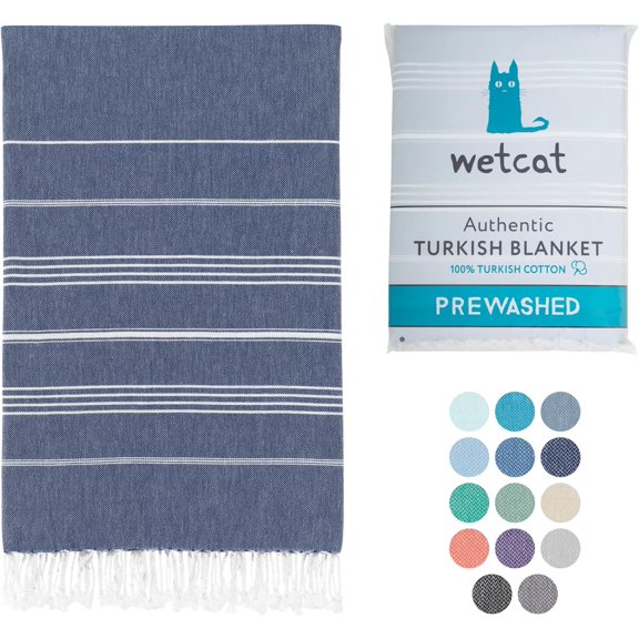 Turkish Beach Blanket Sandproof (82"x82") 100% Turkish Cotton, Made in Turkey - Sand Free, Ultra Soft, Extra Large Throw for Picnic Dark Blue