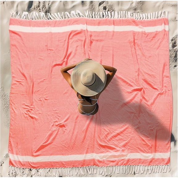 Turkish Beach Towel Blanket XXL Cotton Sandproof Towels Boho Woven Extra Large Big Sand Free Giant Throw Blankets Huge Quilt XL Picnic Camping Necessities Cloud For Adult Gifts Coral