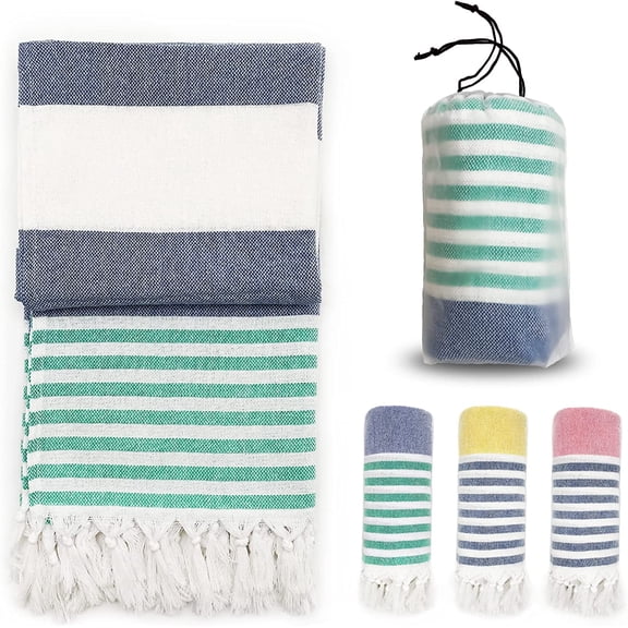 Turkish Beach Towels, 39 x 71 Inch Oversized Beach Towel Quick Dry Sand Free Turkish Bath Towel for Beach Pool Gym and Bathroom ( Blue )