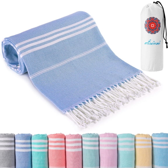 Turkish Beach Towels Vacation Essentials with Bag Quick Dry Sand Free Soft Absorbent Adult Bath Pool Swim Long Wide Stripe Towel Cloud Linen Sandfree Mat Summer Thing Lightweight Thin Travel Blue