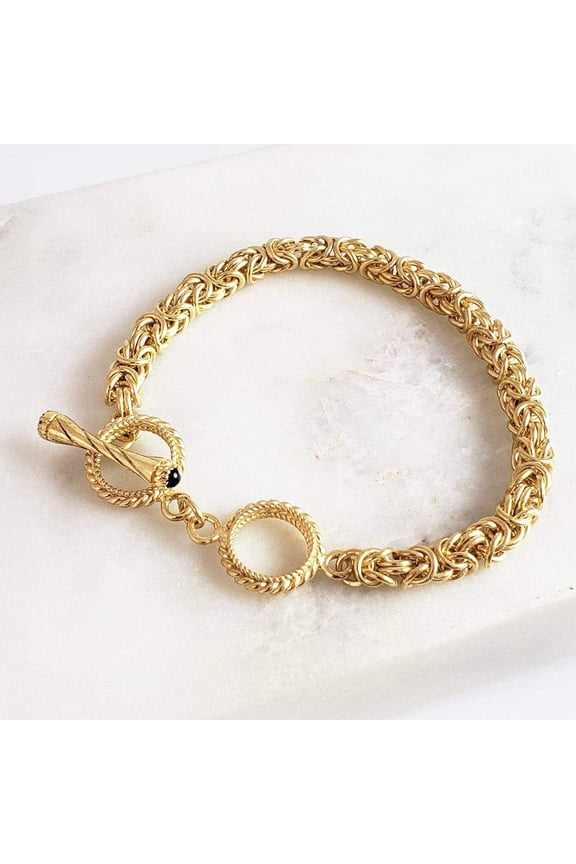 Turkish Bling Toggle Bracelet with Byzantine Gemstone Design in 18K Gold Over Bronze