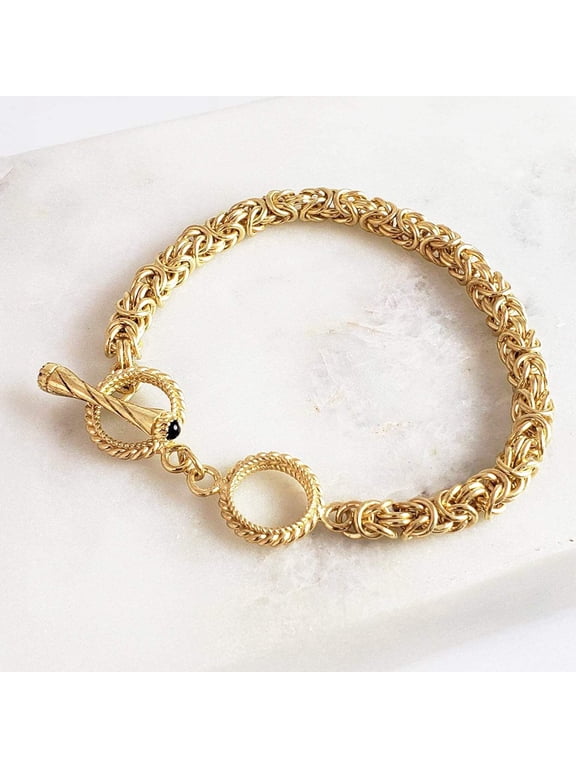 Toggle Bracelet with Byzantine Gemstone Design in 18K Gold Over Bronze