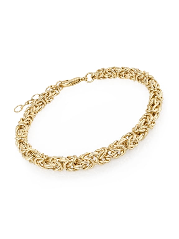 Byzantine Chain Bracelet with Handwoven Design in Polished Gold Finish