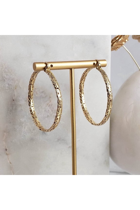 Byzantine Link Textured Hoop Earrings 18k Gold Finish