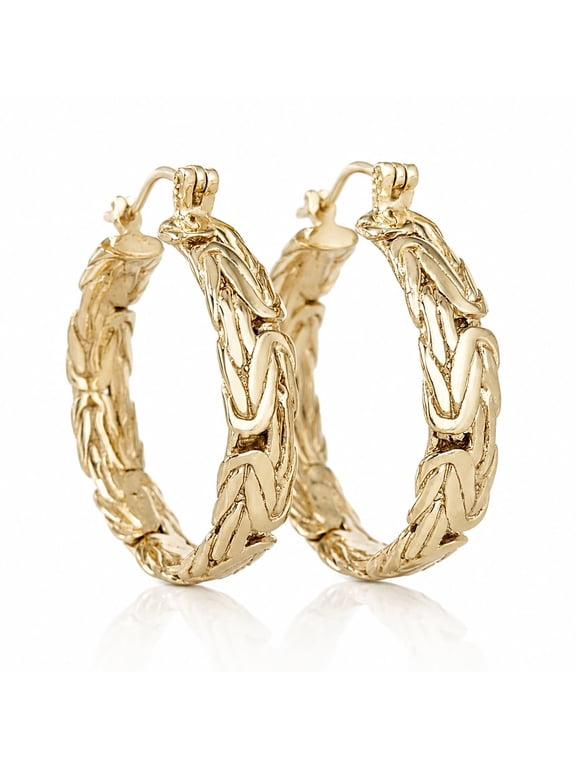 Hoop Earrings with Byzantine Woven Detail in 18K Gold Over Bronze