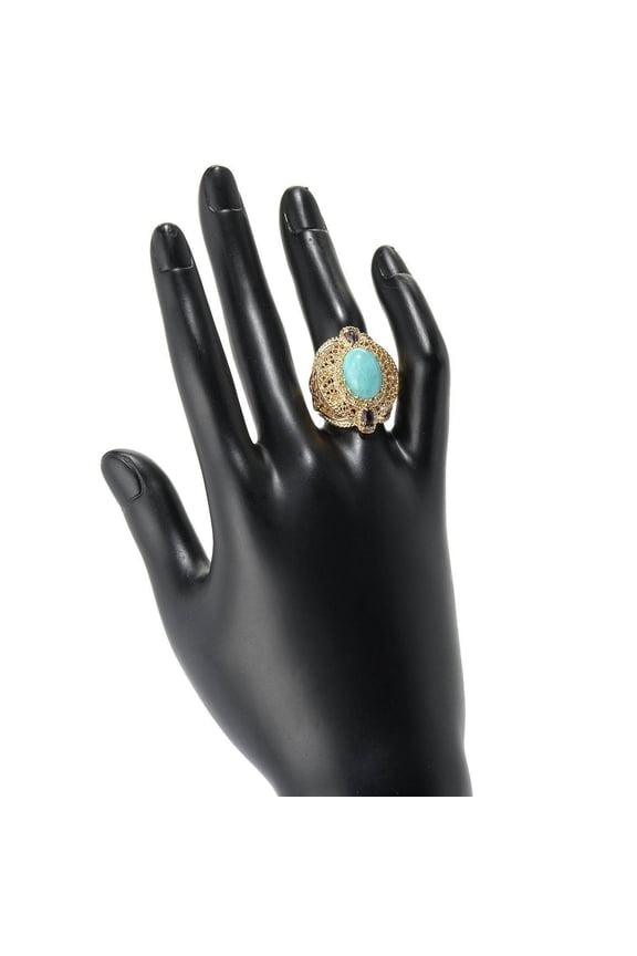 Filigree Amazonite and Amethyst Gemstone Ring in 18K Gold Over Sterling Silver