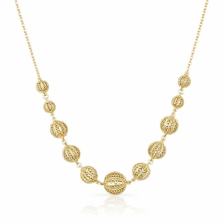 Turkish Bling Filigree Ball Necklace Statement Bead Design in 18K Gold Over Bronze
