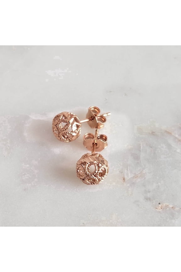 Filigree Bead Stud Earrings Multi-Layer Gold Finish