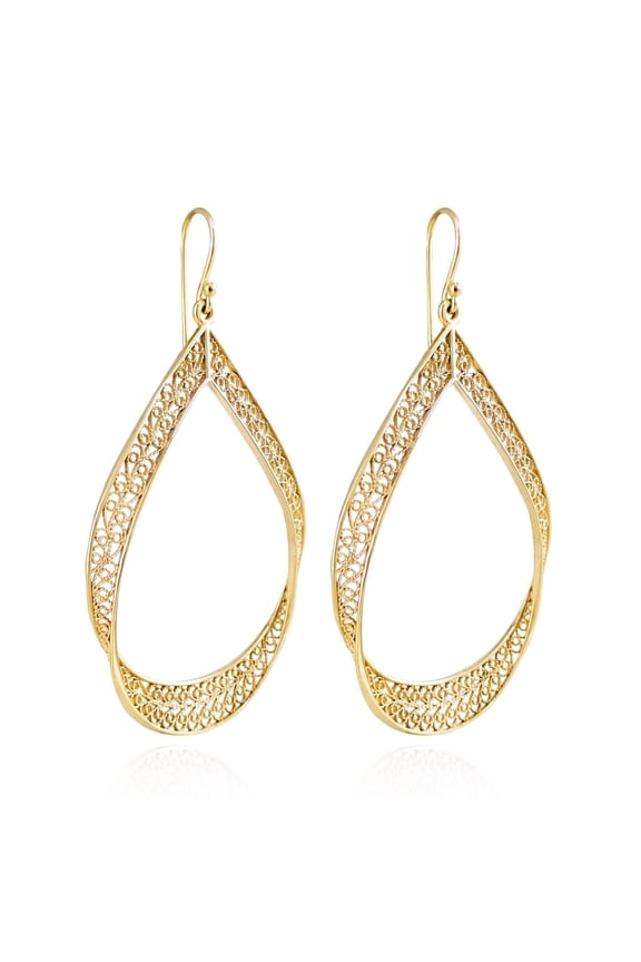 Turkish Bling Filigree Intricate Hoop Earrings 18k Gold over Bronze