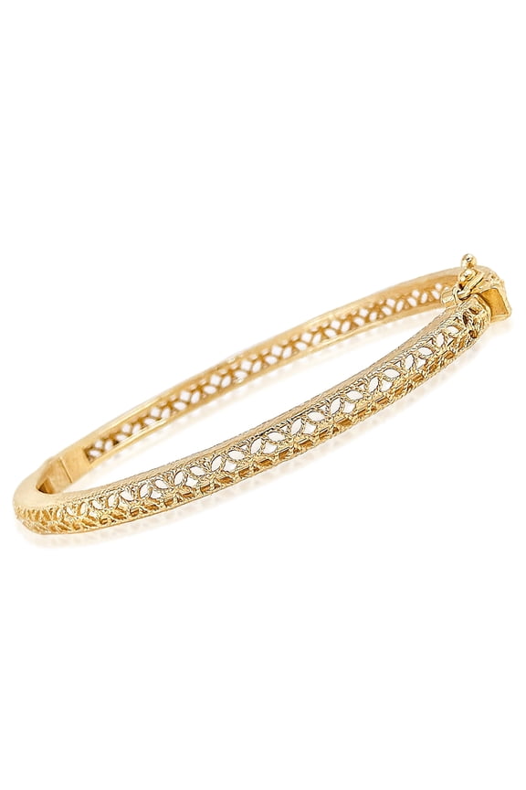Filigree Pattern Bangle Bracelet in 18K Gold Over Bronze