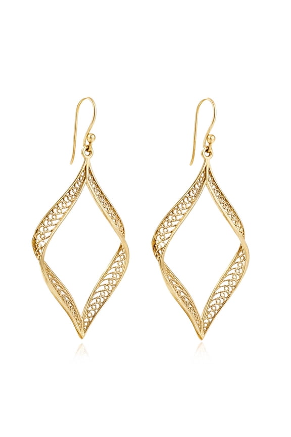 Turkish Bling Ribbon Marquise Filigree Dangle Earrings in 18k Gold over Bronze