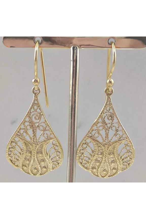 Turkish Bling Filigree Teardrop Earrings Multi-Layer Gold Finish