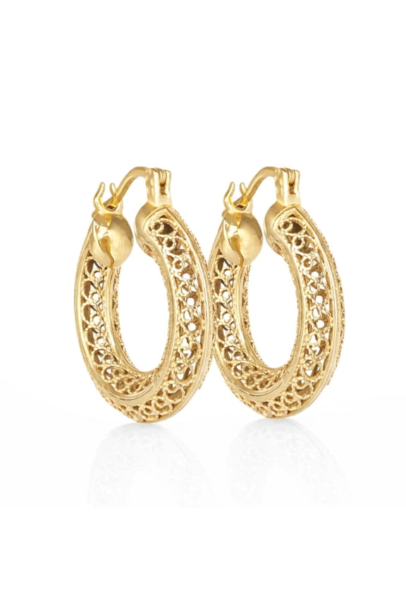 Turkish Bling Filigree Vintage Inspired Hoop Earrings 18k Gold over Bronze