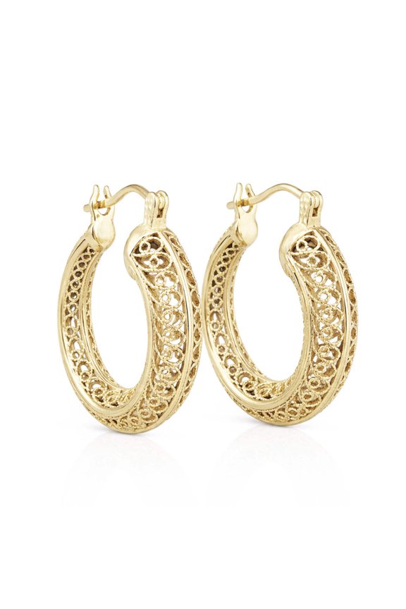 Graduated Filigree Hoop Earrings in 18K Gold Over Bronze