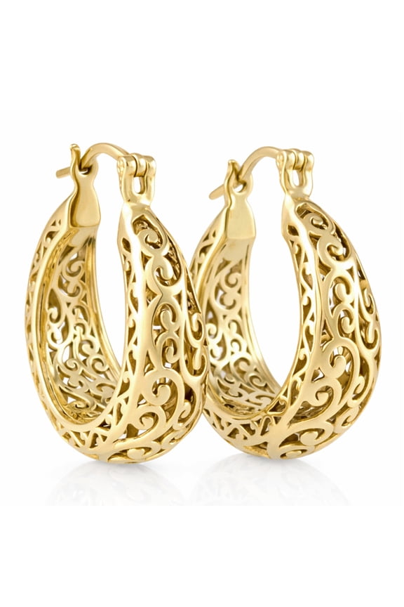 Turkish Bling Graduated Scrollwork Hoop Earrings 18k Gold over Bronze