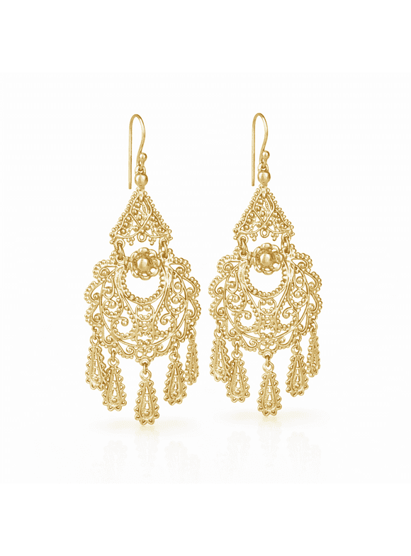 Nature Inspired Filigree Leaf Dangle Earrings 18k Gold Over Bronze