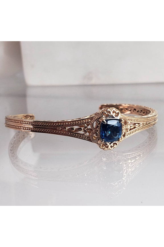 Turkish Bling Scrollwork London Blue Quartz Bangle Bracelet Gold Finish
