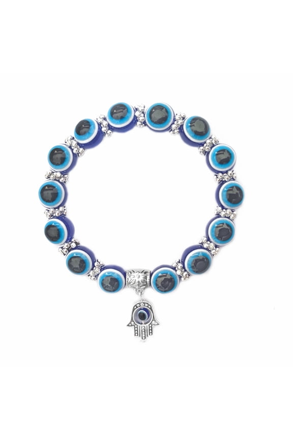 Turkish Blue Evil Eye Bracelet Fatima Hamsa Hand Beaded Bracelet Lucky Charm Protection Jewelry for Women Men Gift
