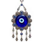 Turkish Style Blue Evil Eye Flower Wall Hanging with Hamsa Hands Decor-BDEE30