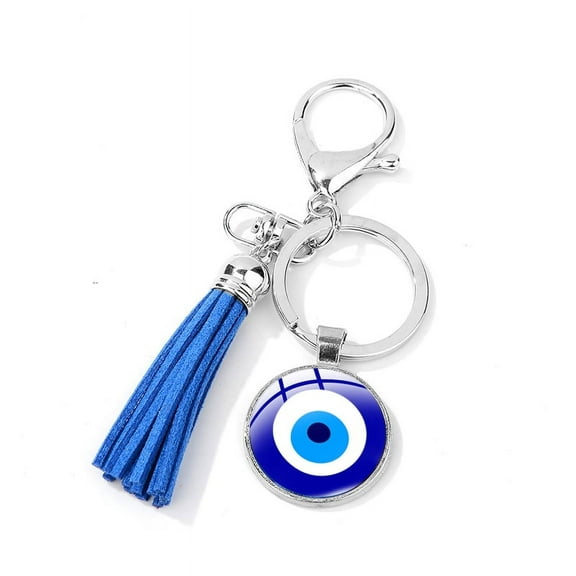 Turkish Blue Evil Eye Lucky Glass Pendant Key Ring - Evil Eyes Dark Blue Pendant Key Holder Keychain