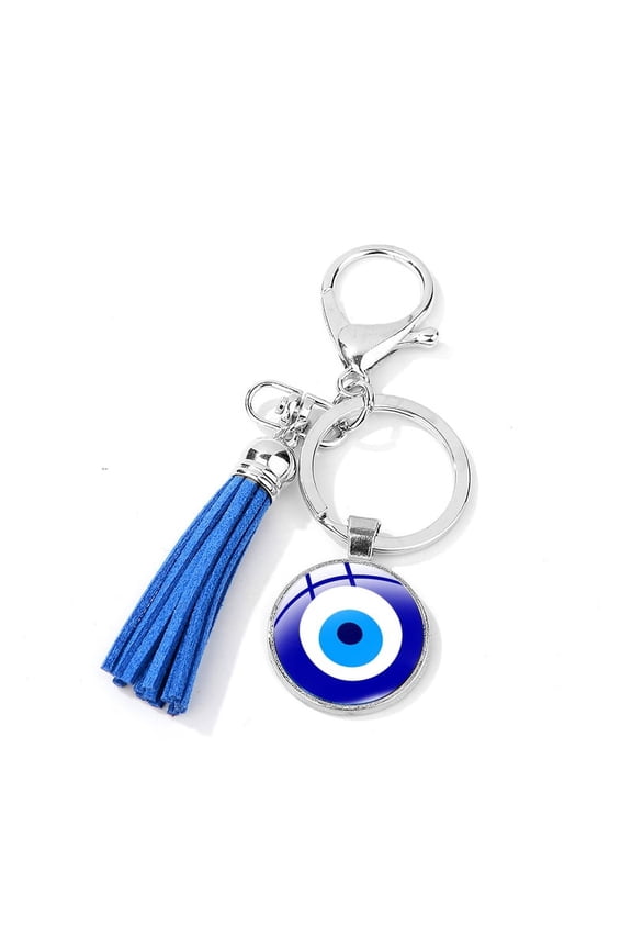 Turkish Blue Evil Eye Lucky Glass Pendant Key Ring - Evil Eyes Dark Blue Pendant Key Holder Keychain