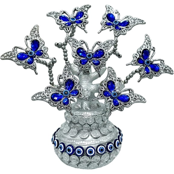 Turkish Blue Evil Eye Tree with Butterflies Design Protection Home Office Decoration-T08