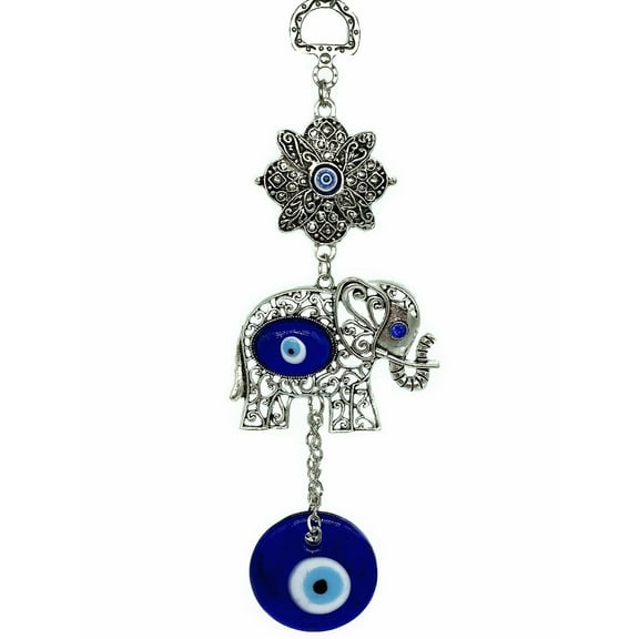 Turkish Blue Evil Eye with Lucky Elephant Amulet Hanging Decor Blessing Gift Retro Design-CL08