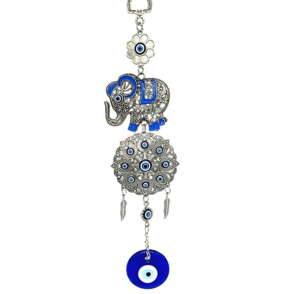 Turkish Blue Evil Eye with Lucky Elephant Wall Hanging Decoration Amulet