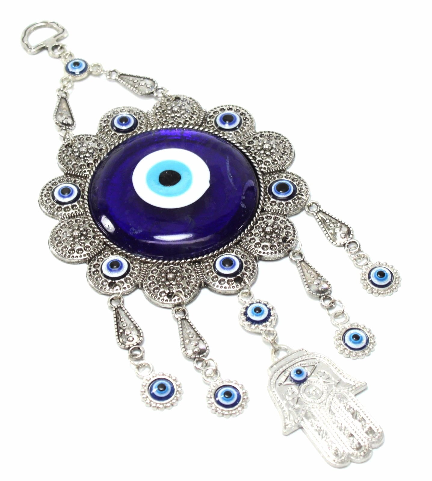 Turkish Blue Evil Eyes Large Flower Hamsa Hand Amulet Charm Wall Hanging Decor. KT00100