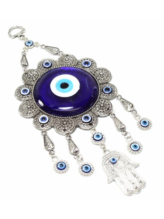 Turkish Blue Evil Eyes Large Flower Hamsa Hand Amulet Charm Wall Hanging Decor. KT00100