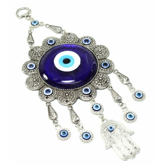 Turkish Blue Evil Eyes Large Flower Hamsa Hand Amulet Charm Wall Hanging Decor. KT00100