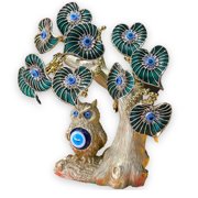 Turkish Blue Evil Eyes Money Fortune Tree Protection, Good Luck Gift - 5 Cm | Gold Green Color, Metal Lucky Tree Amulet Table Centerpiece Ornament For Home, Office D cor Protection Gift