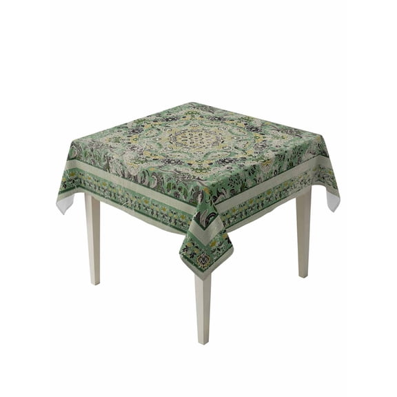 Turkish Boho Table Cloth 60x60 Inch Square, Green Wallpaper Murals Retro Medieval Waterproof Tablecloth Washable Table Cover for Party Picnic Dinner Decor