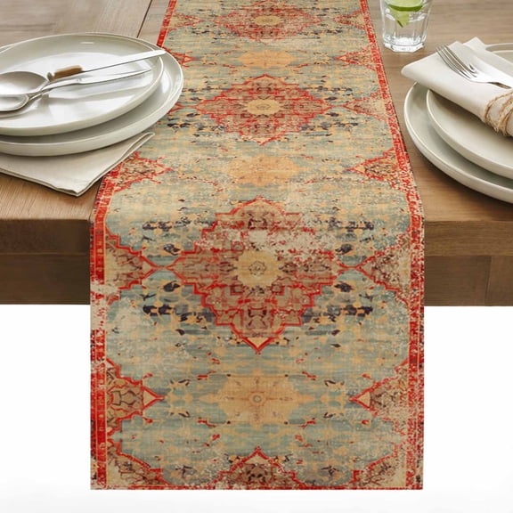 Turkish Boho Table Runner 13x108 inch Wallpaper Murals Cotton Linen Dining Table Runner Ideal for Dresser Kitchen Coffee Tables - Machine Washable