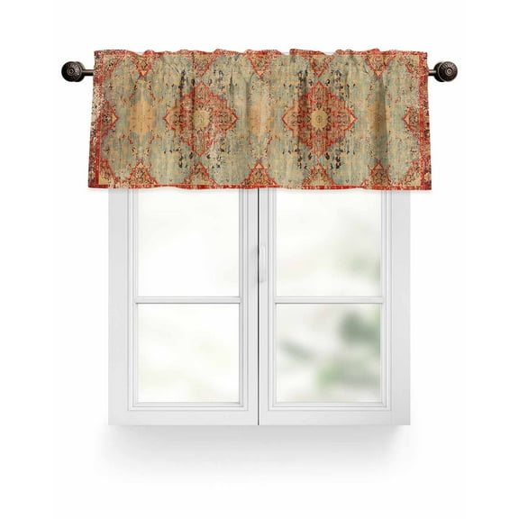 Turkish Boho Valances for Windows Wallpaper Murals Retro Medieval Valance Rod Pocket Light Filtering Short Window Treatments Curtains for Kitchen Bathroom Living Room Bedroom, 1 Panel, 42 x 12 Inch