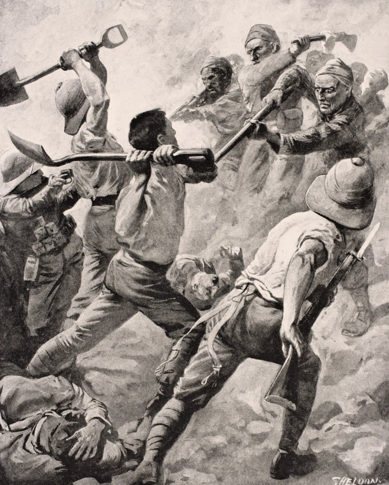 Turkish And British Soldiers In Hand To Hand Combat On The Gallipoli Peninsula Turkey 1915 From The War Illustrated Album Deluxe Published London 1916 Canvas Art - Ken Welsh Design Pics (26 x 32)