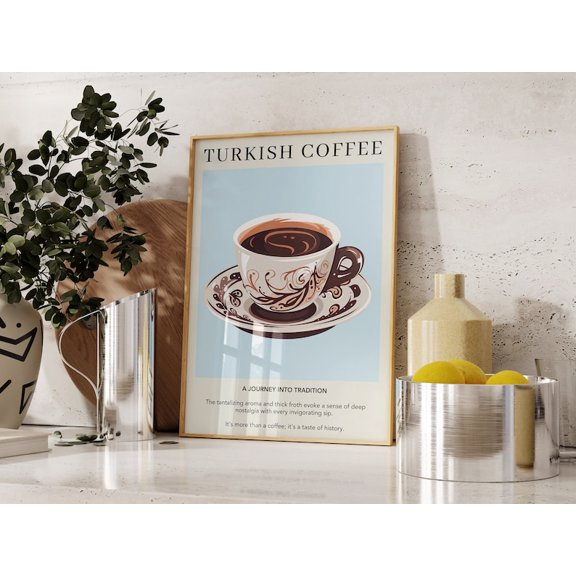 Turkish Coffee Poster, Tea Coffee Print, Japanese Tea, Retro Beverage Poster, Kitchen Decor, Minimalist Wall Art Print, Housewarming.