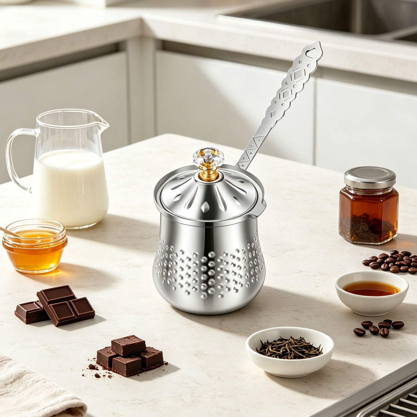 Turkish Coffee Pot 400ml Stainless Steel Cezve with Handle