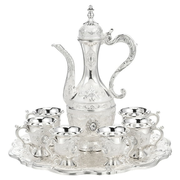 Turkish Coffee Pot Cups Set with Tray and 6 Cups Vintage Wine Pot Set Exquisite Tea Service Kit for Home Party Decor