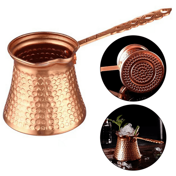 Turkish Coffee Pot, Hammered Copper Coffee Cezve, Stove Top Coffee Maker with Handle, Hammered Handmade Vintage Stovetop Handcrafted, 11Oz