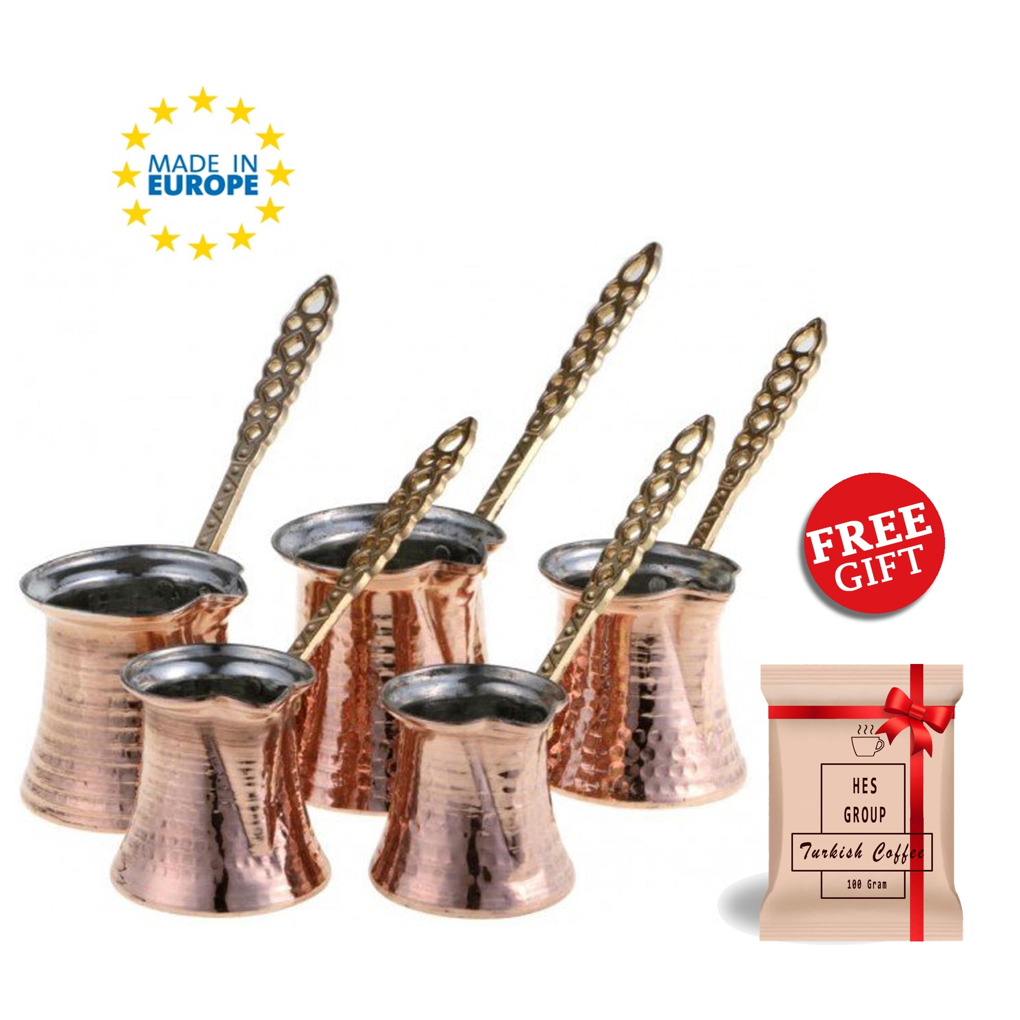 Turkish Coffee Pot Vintage Copper Long Brass Handle - Ruby Lane