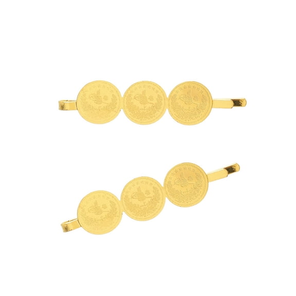 Turkish Coin Hair Clip Gold Plated for Arabic Women Metal Hairwear Ottoman Ethnic Hair Accessories Bridesmaid Gift
